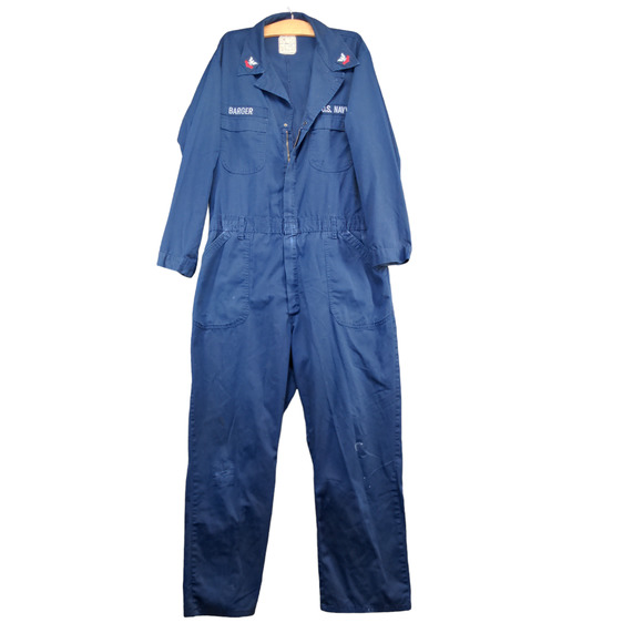 U.S. Navy Men's Utility Coveralls Blue Size 46L Actual 38x29.5 Embroidered - Picture 1 of 16